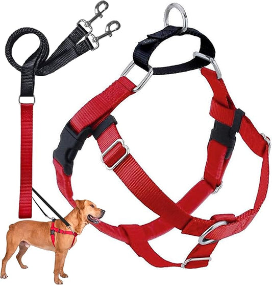 2 Hounds Design Freedom No Pull Dog Harness, Adjustable Harness and Leash Set, Easy Walking & Comfortable Control, Fits Small, Medium & Large Dogs, Solid Colors, Made in USA, 5/8" SM, Red