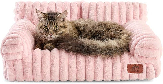 Hollypet Fluffy Dog Cat Bed Pet Couch Beds Plush Soft Warming Washable Puppy Bed for Small Medium Dogs and Large Cats, Light Pink, 24" L x 18" W x 10" Th