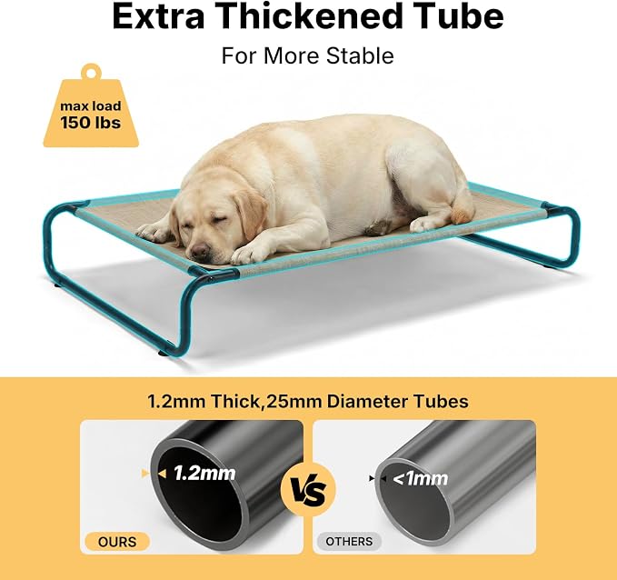 Veehoo Cooling Elevated Dog Bed, Outdoor Dog Bed for Large Dogs, Raised Dog Cot with Thickened Frame, Durable Teslin Mesh & Anti-Slip Rubber Feet, Pet Hammock for Indoor or Camping, 53" x 33", Beige