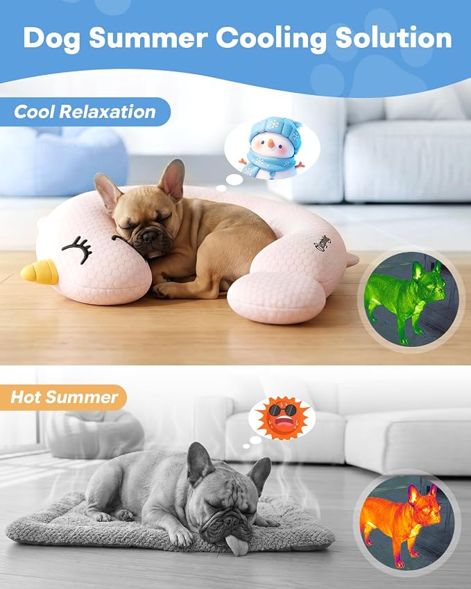 BurgeonNest Cooling Small Dog Pillow for Puppies and Cats, Summer Chill Pet Calming Pillow with Cool-Touch Fabric, Soft Sleep Bolster for Senior Dogs & Kittens, Machine Washable (Cool Pink, Medium)