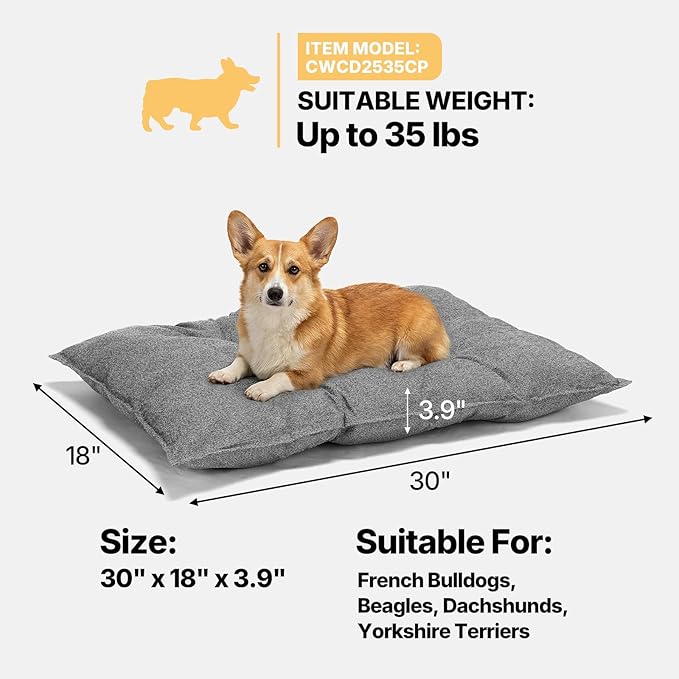 Veehoo Indestructible Dog Bed for Crate, Chew Proof Dog Crate Pad with Reinforced Corners, Medium Washable Chew Resistant Pet Mat for Kennel, 30" x 18"