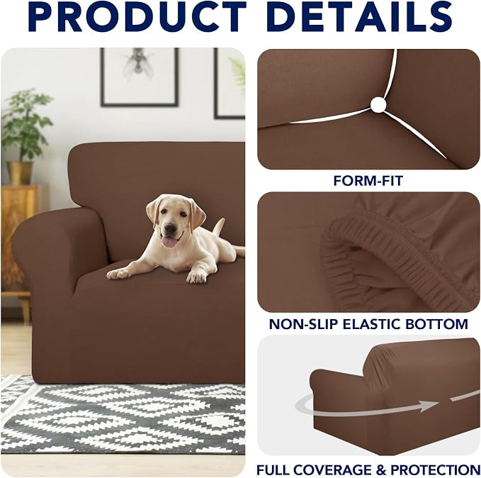 PureFit 100% Dual Waterproof Couch Cover Slipcovers for Couches and Sofas - Stretch Non Slip Fleece Sofa Covers Washable, Leakproof Furniture Protector for Kids, Pets, Dog (Chair, Brown)