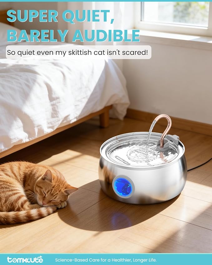 Tomxcute Cat Water Fountain - 4.0L/135oz Gooseneck Copper Stainless Steel Cat Water Fountains for Cats Indoor - Kitty Cat Fountains for Drinking Spout - Comes with 3 Replacement Filters