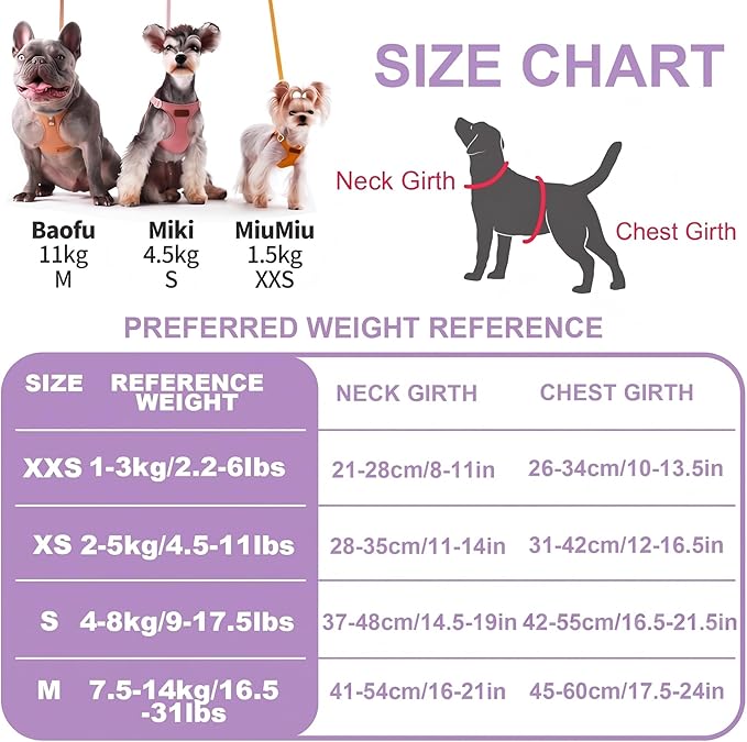 Puppytie No Pull Small Dog Harness with Multifunction Dog Leash,Lightweight Soft Adjustable No Choke Escape Proof Pet Harness Vest, Light Purple, S