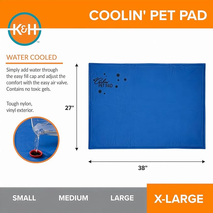 K&H Pet Products Coolin' Pet Pad Dog Mat, Portable Dog Cooling Mat for Travel or in Home, Perfect for Carriers, Crates, Outdoor Houses, Yards, Porches, Pet Beds & More - X-Large 38 X 27in Chill Blue