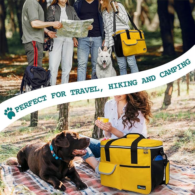 PetAmi Dog Travel Bag Organizer, Pet Travel Kit with 2 Food Containers & 2 Collapsible Dog Bowls, Pet Supplies Tote with Luggage Sleeve, Weekend Road Trip Camping Essentials, Yellow, Medium