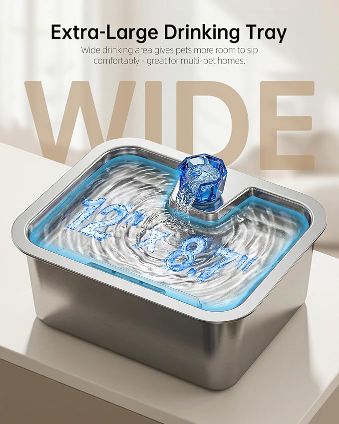 Dog Water Fountain with Silicone Mat - 3 Gallon Stainless Steel Pet Water Fountain with 6 Filters, Quiet Automatic Bowl Dispenser Drinking Waterer for Large Dogs & Multi-pet, Easy to Clean, Indoor Use