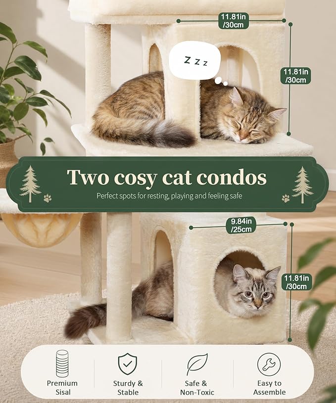 68 Inches Heavy Duty Cat Tree for Indoor Cat, Big Cat Tower with Sisal Scratching Posts and Top Perch, Large Platform for Adult Cats, PMT02BW, Beige