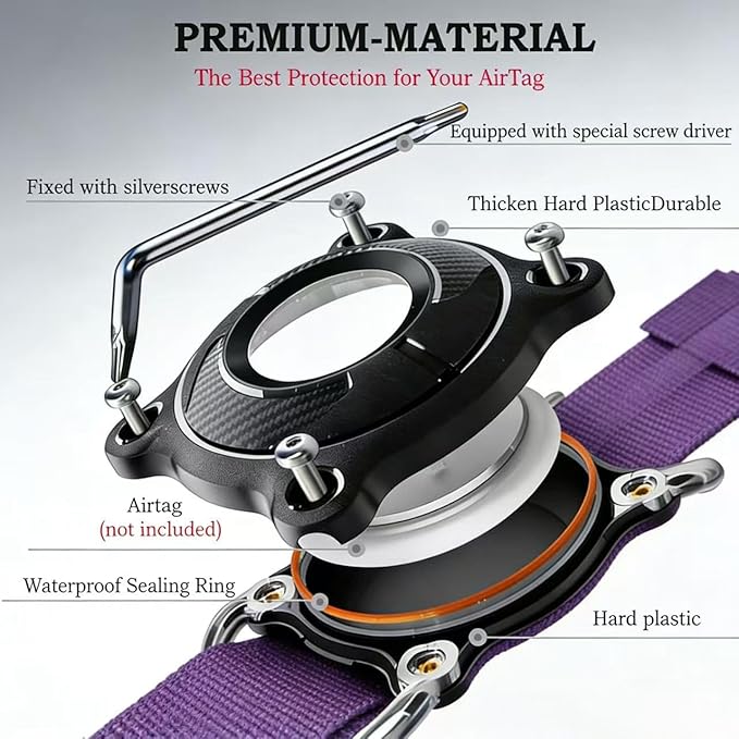 Upgraded AirTag Dog Collar,Waterproof Tactical Dog Collar with AirTag Holder, Control Handle and Metal Buckle,Heavy Duty Dog Collars for Large Dogs Adjustable Heavy Duty Dog Collars(DeepPurple，XXL