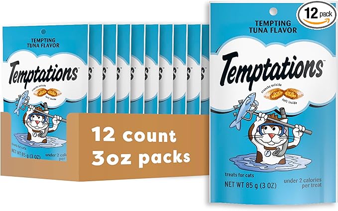 Temptations Cat Treats Classic Crunchy and Soft Cat Treats, Tempting Tuna Flavor, 3 oz. Pouch (Pack of 12)