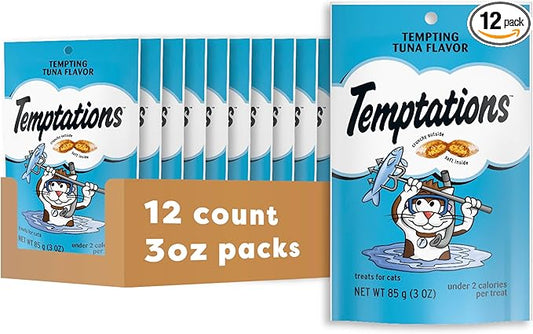 Temptations Cat Treats Classic Crunchy and Soft Cat Treats, Tempting Tuna Flavor, 3 oz. Pouch (Pack of 12)