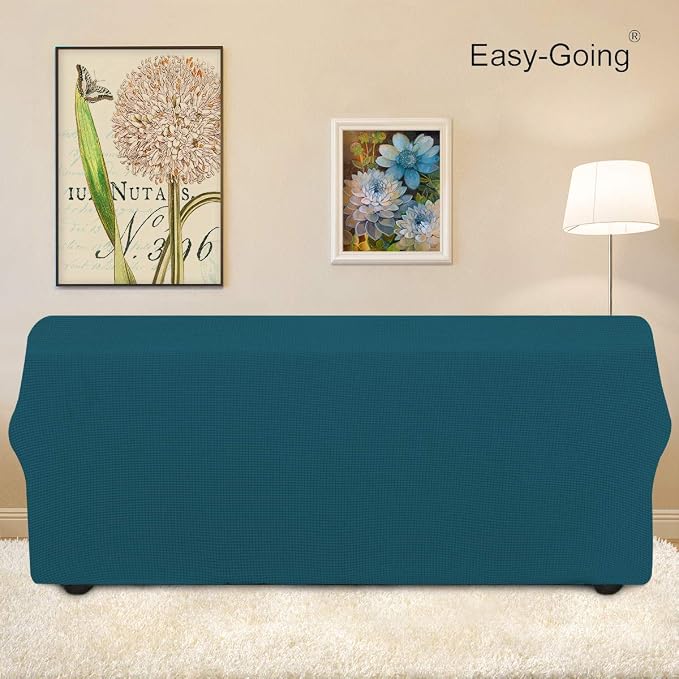 Easy-Going Stretch Sofa Slipcover 1-Piece Sofa Cover Furniture Protector Couch Soft with Elastic Bottom for Kids, Polyester Spandex Jacquard Fabric Small Checks (Sofa, Peacock Blue)