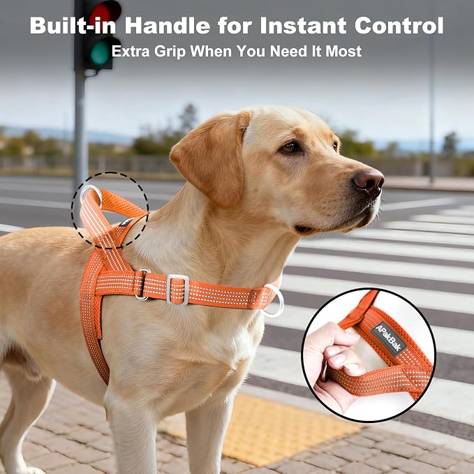 No Pull Dog Harness with Handle, Adjustable Soft Mesh Padded Reflective Walking Harness with Front Clip for Small Medium Large Dogs – Quick Fit No Escape for Training and Hiking (Orange, XL)