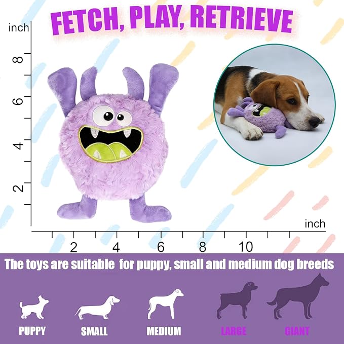 Plush Squeaky Dog Toy, Crinkle Stuffed Dog Toy Keep Them Busy Tug of War Birthday Dog Chew Toy for Small Medium Large Dogs (Purple)