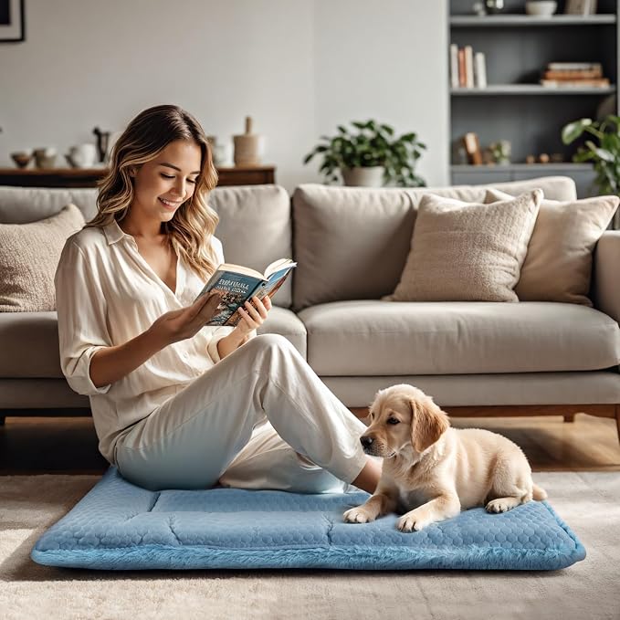 Dog Bed Mat, Crate Pad Reversible,Soft Kennel Pad, Washable Dog Crate Mat (Cool and Warm),Pet Sleeping Mattress for Small Medium Dogs XB009 (18''x13'',Blue)