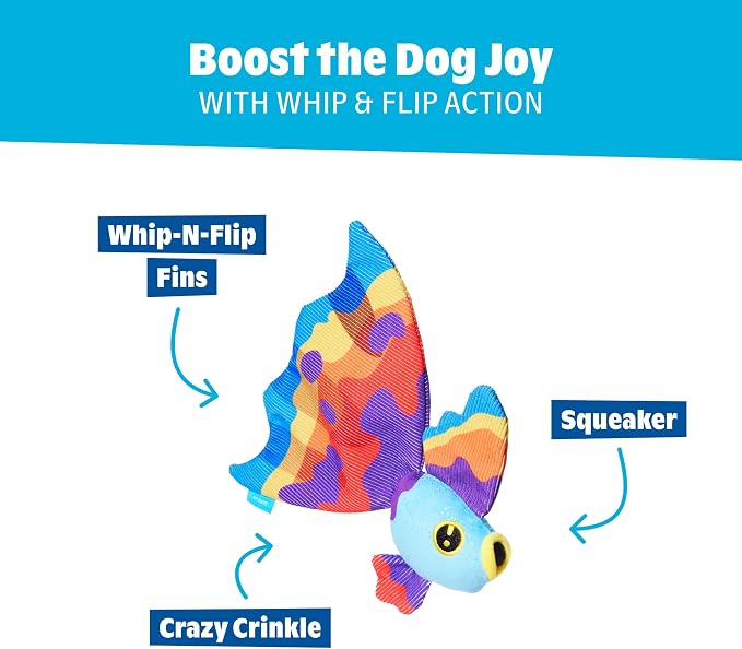 Barkbox Betta Betty Dog Toy | Plush Betta Fish with Whip-N-Flip Fins, Squeaker & Crinkle | Thrash & Squeak Toy for Extra Small to Medium Dogs