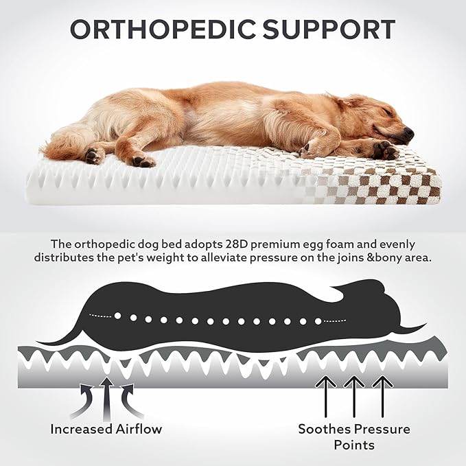 JOEJOY Dog Bed for Large Dogs, Large Orthopedic Dog Bed with Removable Washable Cover, Cute Modern Plush & Memory Egg Crate Foam Dog Bed, 36 x 27 inch, Brown