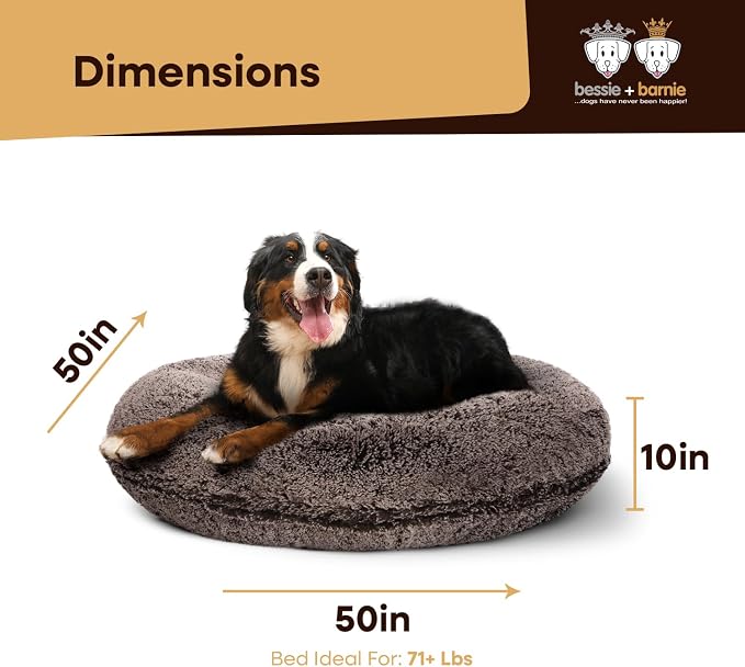 Bessie + Barnie Bagel Bed for Dogs and Cats – Round Pet Bed with 360-Degree Zipper, Waterproof Liner, Machine Washable Cover, Eco-Friendly Polyfill – Plush Donut Puppy Bed for Dogs