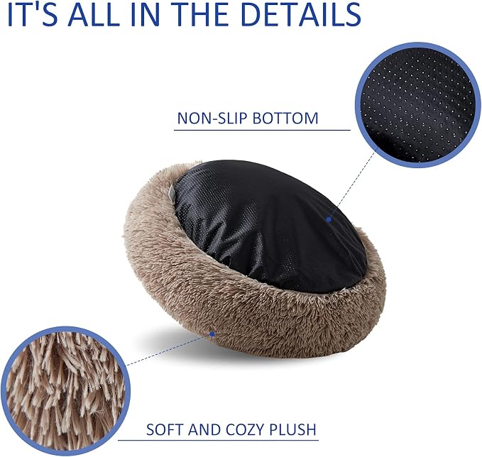 Washable Dog Round Bed - Large Donut Dog Bed, Comfy Calming Cuddler