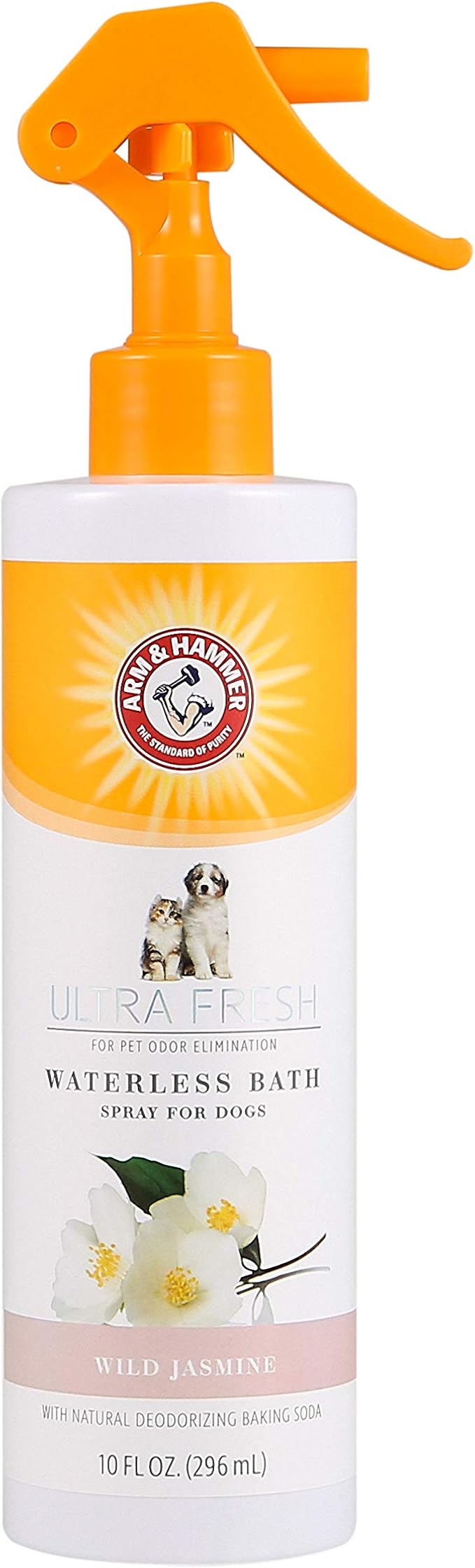 Arm & Hammer Ultra Fresh Waterless Dog Bath Spray, Baking Soda Deodorizer No-Rinse Dry Dog Shampoo for Between-Bath Odor Control and Coat Freshening, White Jasmine Scent, 10 Fl Oz