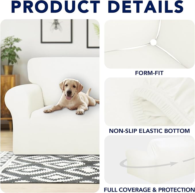 PureFit 100% Dual Waterproof Couch Cover Slipcovers for Couches and Sofas - Stretch Non Slip Fleece Sofa Covers Washable, Leakproof Furniture Protector for Kids, Pets, Dog (Chair, Beige)