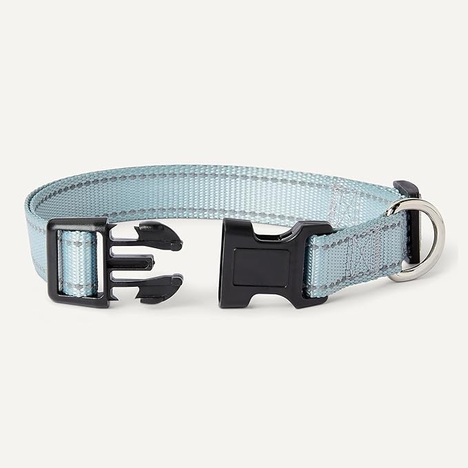 Amazon Basics Reflective & Adjustable Dog Collar, Featuring a Metal D-Ring and Quick-Release Buckle,Size M, Blue