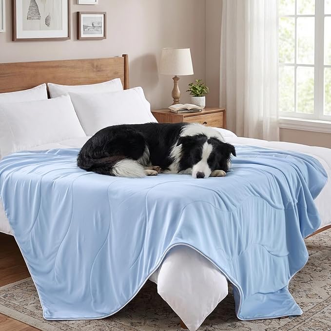 ZOMISIA Cooling Blanket for Large Dogs - Breathable Air-Core Fill Lightweight Pet Mat, Soft Cold Blanket Washable for Summer, Blue, 50"x60"