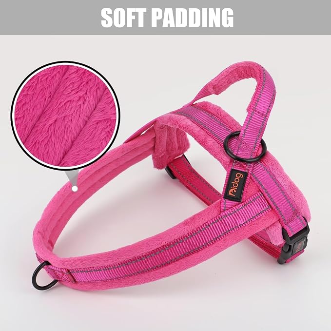 Didog Soft Flannel Padded Dog Vest Harness, No Pull/Quick Fit Reflective Dog Strap Harness, Easy for Training Walking (S:Chest 18-22", Hot Pink)