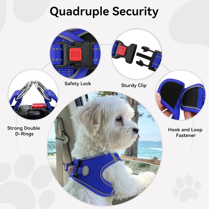 Joytale Small Dog Harness, Breathable Mesh Step-in Vest, Reflective Soft Padded Harnesses for Cats, Puppies and Extra Small Dogs, Navy Blue, XXS