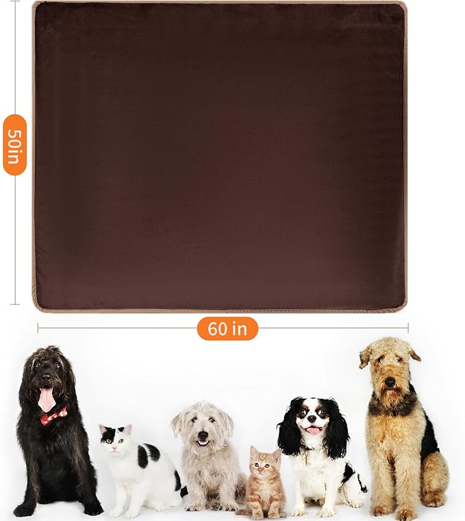 Waterproof Dog Blankets Pet Blanket 50"x60", Soft Fluffy Sofa Car Bed Protector, Reversible Leakproof Flannel Dog Blanket for Large Dogs(Brown)