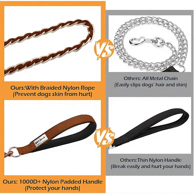 Chain Dog Leash Chew Proof Metal Leash for Medium Large Dogs, Chain Link Dog Anti Chew 5.2FT / 4FT Strong Anti Bite Comfortable Soft Padded Handle (Brown, 4FT（30-80lb）)