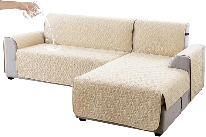 Genina Sectional Couch Covers for Dogs L Shaped Sofa Covers Chaise Lounge Cover Reversible Sofa Cover Sectional Furniture Protector for Pets, Kids (Beige, X-Large)