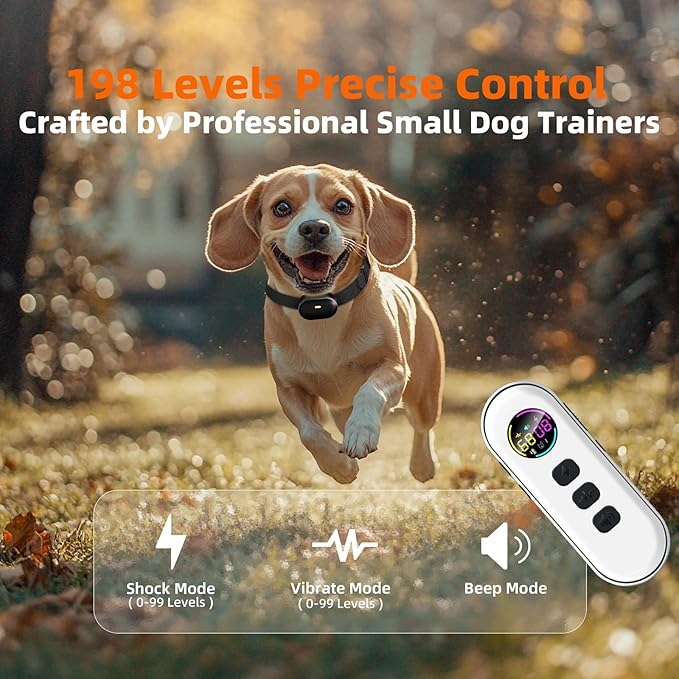 Shock Collar for Small Dogs, Ultra-Light & Slim Dog Training Collar with Remote, Tailored for Small Dogs 5-30lbs & Medium Dogs, 198-Level Precise Control, Waterproof, Rechargeable (Not Auto Collar)