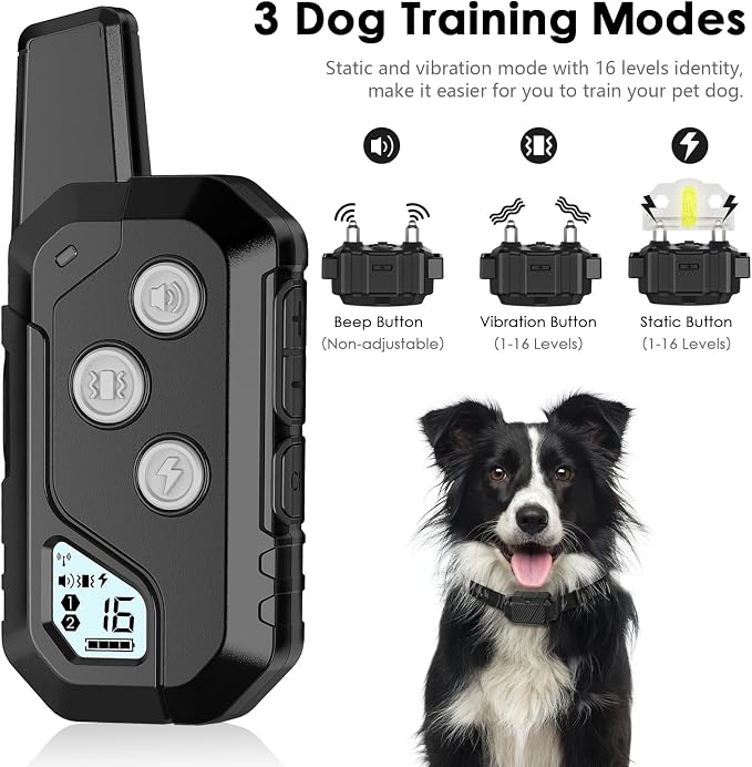 Shock Collar for Dogs, IP67 Waterproof Dog Training Collar with Remote, 3 Training Modes with Beep, Vibration, and Safe Static, Rechargeable for Large Medium