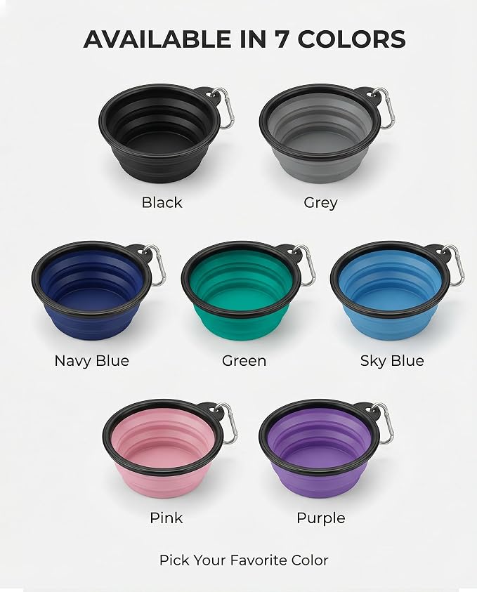 Collapsible Dog Bowls for Travel, 2-Pack Dog Portable Water Bowl for Dogs Cats Pet Foldable Feeding Watering Dish for Traveling Camping with Carabiners, BPA Free (Green&Blue, Medium (Pack of 2))