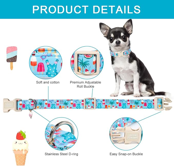 Unique style paws Dog Collar Plastic Buckle with Pendant Puppy Collar for Spring Summer Swimsuit Beach Party for Small Medium Large Boys Girls Dogs