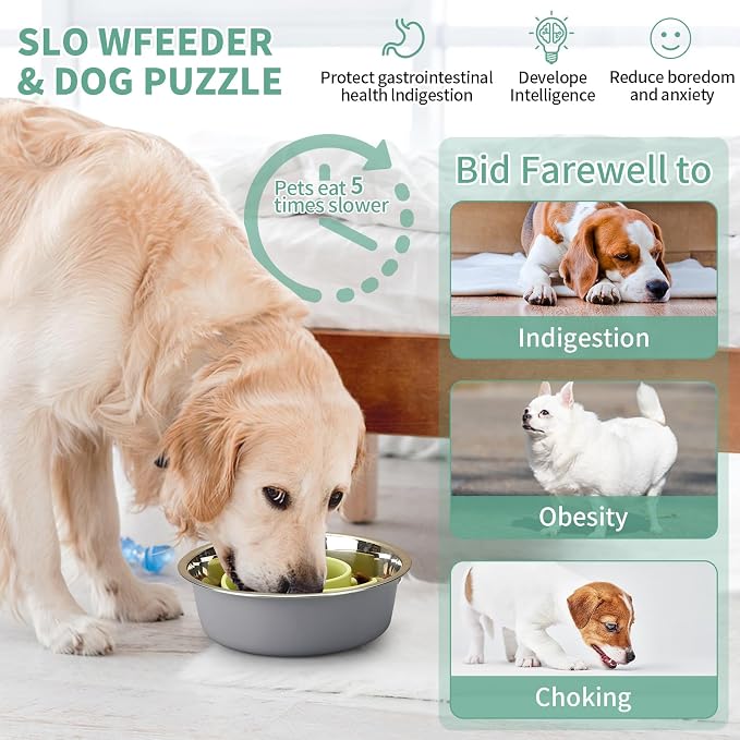 Slow Feeder Dog Bowls Insert, Animire Soft Silicone Slow Eating Dog Food Bowl for Small, Medium and Large Dogs, Compatible with Regular and Elevated Bowls