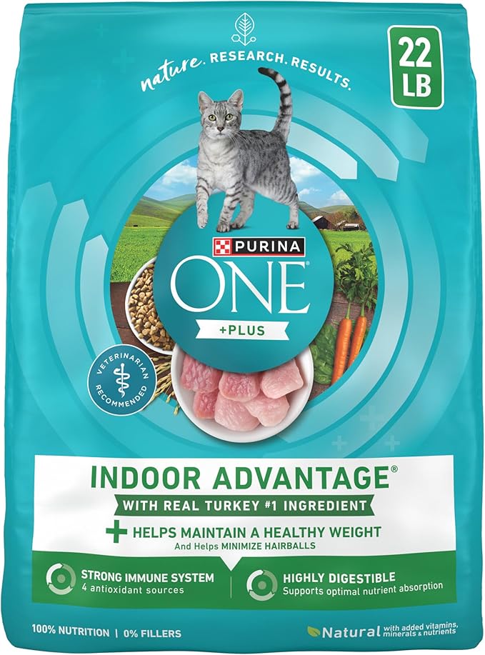 Purina ONE Natural, Low Fat, Weight Control, Indoor Dry Cat Food, +Plus Indoor Advantage - 22 lb. Bag