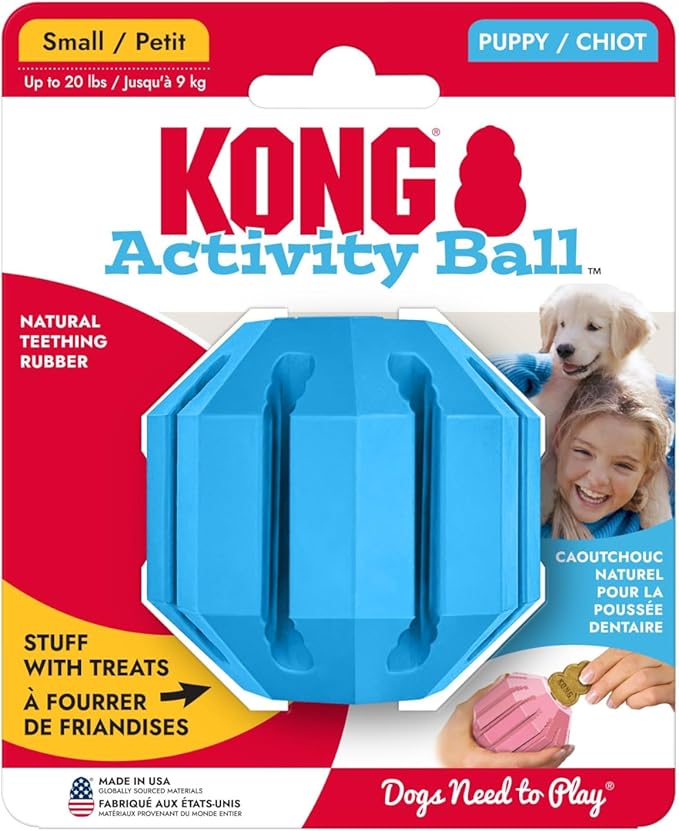 KONG Puppy Activity Ball - Soft & Durable Natural Puppy Rubber Dog Toy - Chew Toy for Teething Puppies - Eases Aching Teeth & Gums - for Small Puppies - Blue