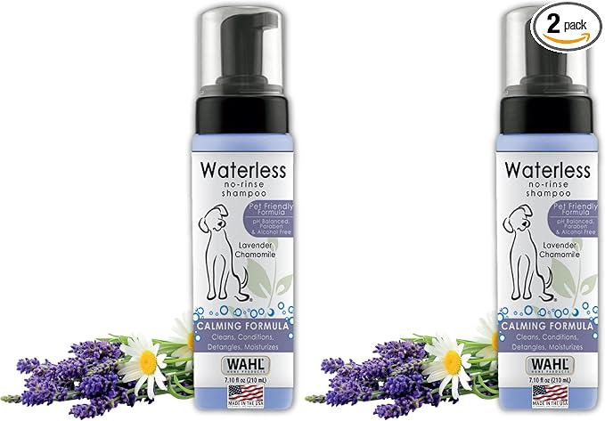 Wahl USA Pet Friendly Waterless No Rinse Shampoo for Animals – Lavender & Chamomile Scented - Cleaning, Conditioning, Detangling, & Moisturizing Shampoo for Dogs – 7.1 Oz - Model 820014A (Pack of 2)