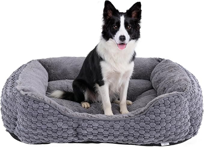 Plush Dog Bed Extra Large, Dark Grey, Machine Washable, Dog Beds Sofa with Pillow Support, 35x25Inch, Corn Kernel Design, Non-Slip Bottom, Thick PP Cotton Padding