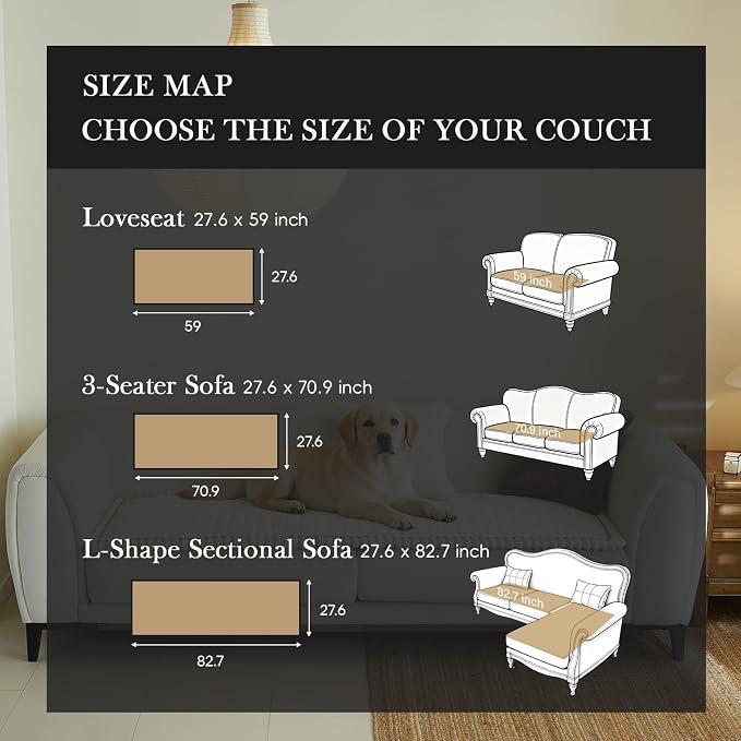 Herringbone Couch Cover for Dogs - Large Silicone Particles Non Slip Pet Sofa Protector Thick Soft Furniture Mat for Dogs Cats Washable Heavy Duty Slipcover for 3 Cushion Couch, Sectional
