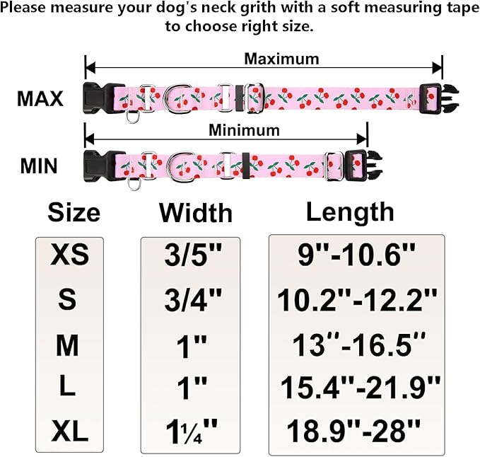 Martingale Collar for Small Dogs with Buckle No Pull Cute Girl Pink Dog Collars (Cherry, Small)