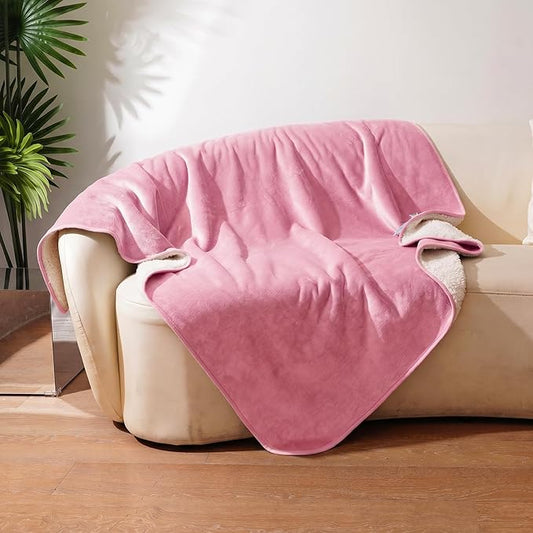 Sunheir Waterproof Dog Blankets for Extra Large Dogs - Cat Blanket Washable for Couch Protection, Soft Sherpa Fleece Puppy Throw Blanket to Prevent Urine Leaks & Protects Furniture, 50"X 60", Pink