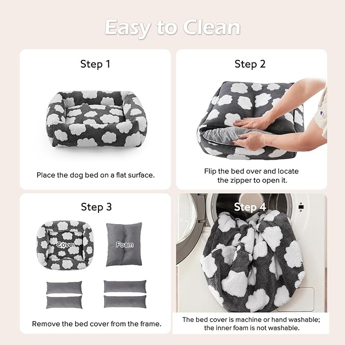 JOEJOY Cute Dog Bed Medium Size Dog, Rectangle Soft Furry Dog Beds for Large Medium Dogs, Washable Orthopedic Pet Bed with Removable Zipper Cover, Grey