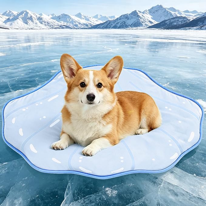 RIOGOO Dog Cooling Mat,Washable Cool Mat for Dogs,Self Cooling Pads for Dogs Cats,Cool Fabric & Internal Cooling Pad (Medium, Seashell Style)