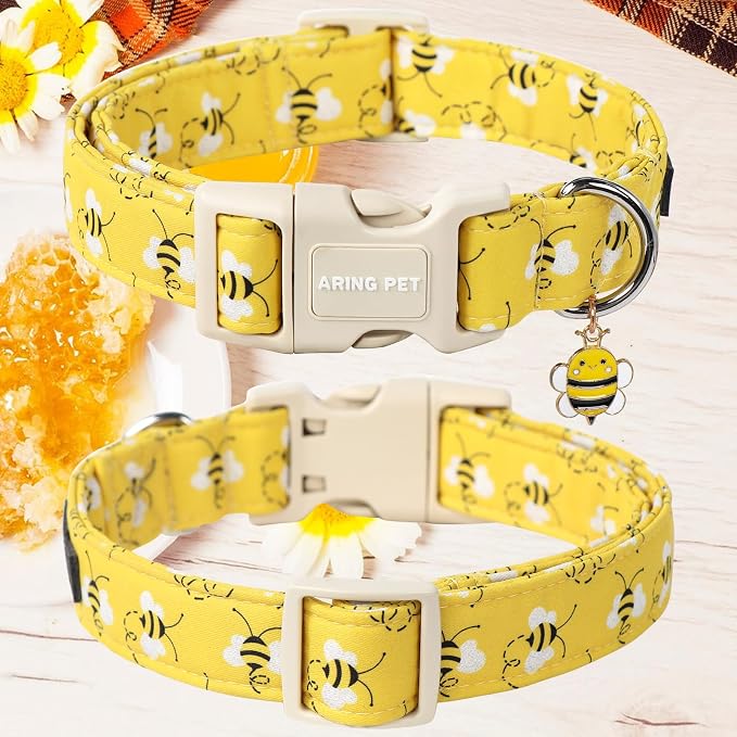 ARING PET Bees Dog Collar, Cute Spring Summer Yellow Bee Pet Collars for Puppy Small Medium Large Boy Girl Dogs-XS