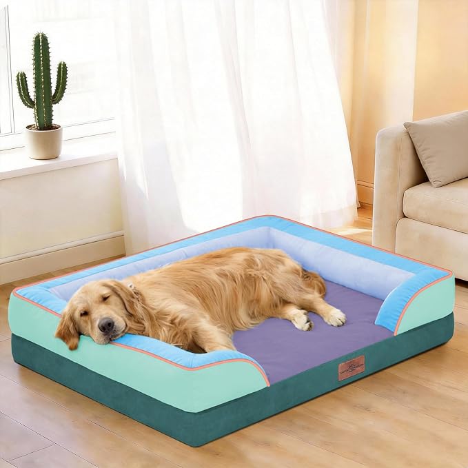 Comfort Expression Orthopedic Dog Bed for Extra Large Dogs 45x35 Inch, Waterproof Egg Crate Foam XL Pet Bed with Bolsters, Dog Couch with Washable Cover & Non-Slip Bottom, Violet Tide