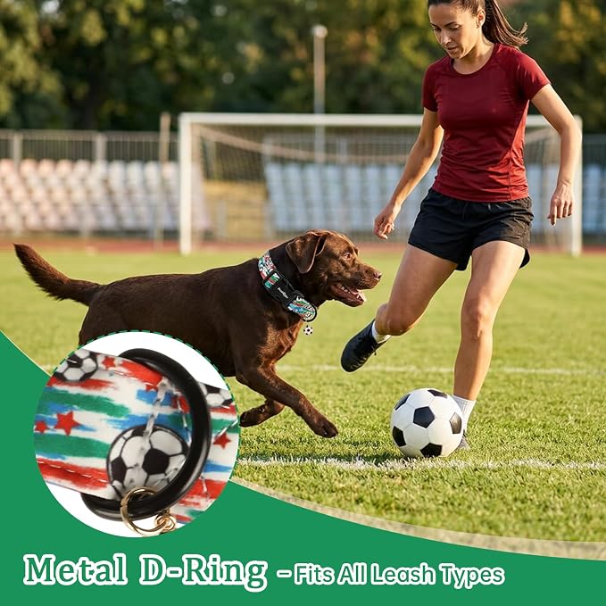 Soccer Dog Collar, Adjustable Cotton Puppy Collars with Buckle for Small Medium Large Dogs, Cute Boy Male Dog Collar Ideal for Gifts,Pet Accessory, S