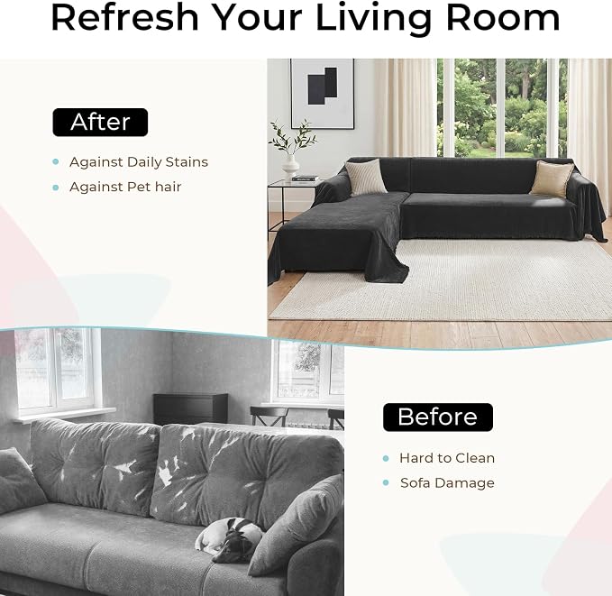 CAPALOCA Sectional Couch Covers, 2 Pieces Chenille Sofa Cover L Shaped Couch Cover Blanket for Dogs Washable Sofa Slipcovers Pet Furniture Protector (XX-Large: 71" x 118" + 71" x 118", Graphite Gray)